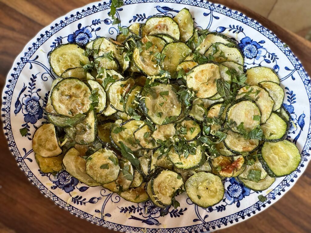 Zucchine alla poverina cooked in the Puglia Kitchen by the Puglia Guys. Recipe.