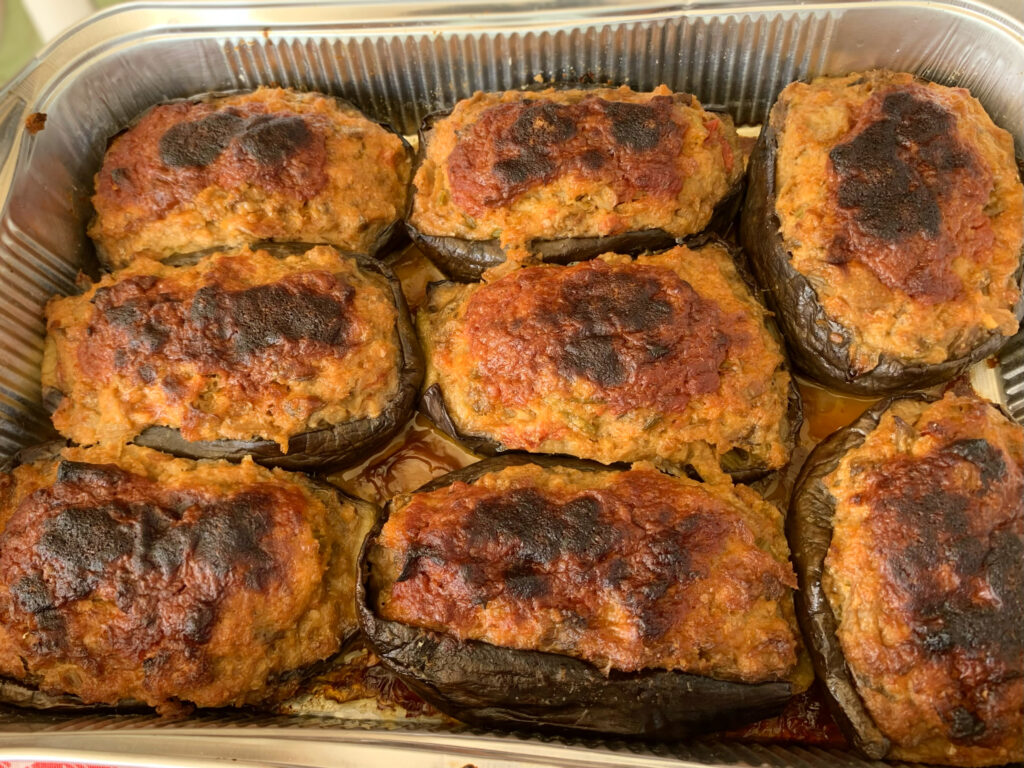 Stuffed aubergine (stuffed eggplants) melanzane ripiene from the Puglia Kitchen.