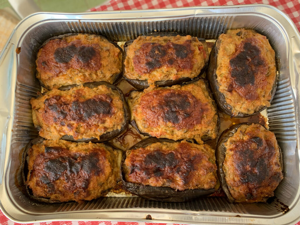 Stuffed aubergine (stuffed eggplants) melanzane ripiene from the Puglia Kitchen.