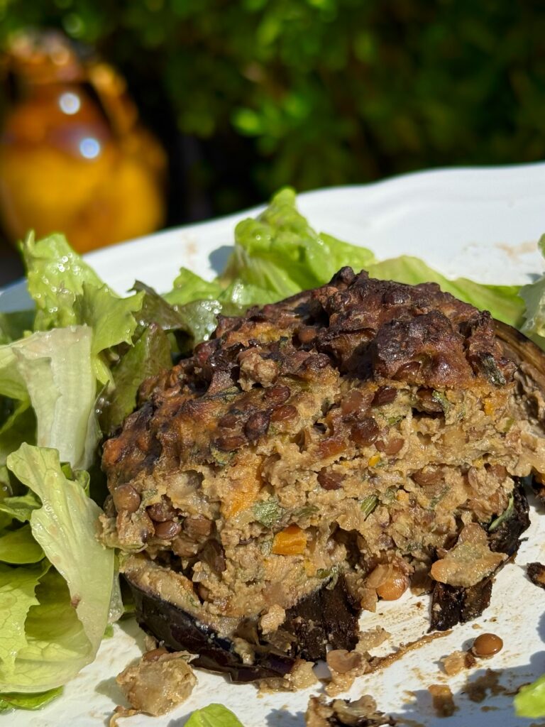 Stuffed aubergine (stuffed eggplants) melanzane ripiene from the Puglia Kitchen.