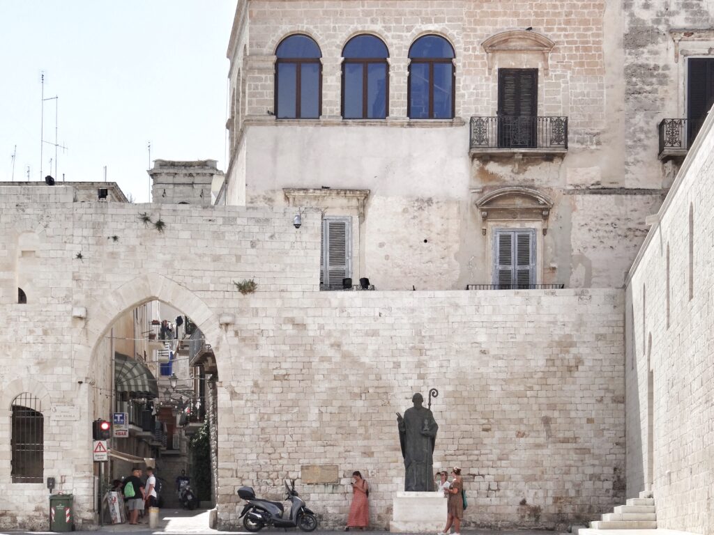 The courtyard of the Basilica di San Nicola, Bari where the statue of San Nicola stands. Photo by the Puglia Guys, Puglia ambassadors. PugliaGuys.com