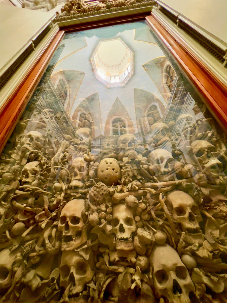 The skulls of the Martyrs of Otranto inside Otranto Cathedral.

The Ottoman siege of 1480 was a dark chapter in Otranto’s history, pitting the Christian West against the Muslim East. On July 28th of that year, a Turkish fleet led by Acmet Pasha appeared on the northern horizon of the city, initially headed for Brindisi but diverted to Otranto by a storm. This expedition was part of Muhammad II's plan to subjugate southern Italy and reconnect with the Muslims of Spain. Otranto endured a brutal siege, After fierce resistance, resulting in the destruction of its fortifications, 18,000 Turks captured the city on August 12th.

Following the conquest, Acmet Pasha gave the city's able-bodied men a grim ultimatum: convert to Islam or face death. Eight hundred Martyrs who refused to renounce their faith were executed on the Colle della Minerva, located "three hundred steps" from the city, on August 14th. 

Otranto was reclaimed by Christians the year after, with Alfonso, Duke of Calabria, receiving the city's keys from the defeated Turks on September 8th. On October 13th, the remains of the Martyrs were interred in the cathedral's crypt by order of Pope Sixtus V. Still displayed in glass cases in the cathedral, they serve as a sombre reminder of human mortality and resilience.

Photo by the Puglia Guys, Puglia ambassadors. PugliaGuys.com